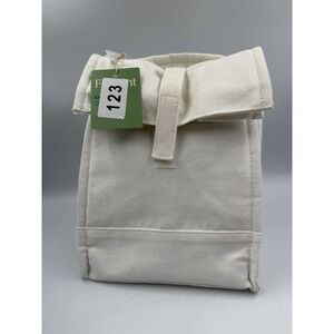 Figmint White Cotton Shell Insulated Liner Lunch Tote Bag NWT